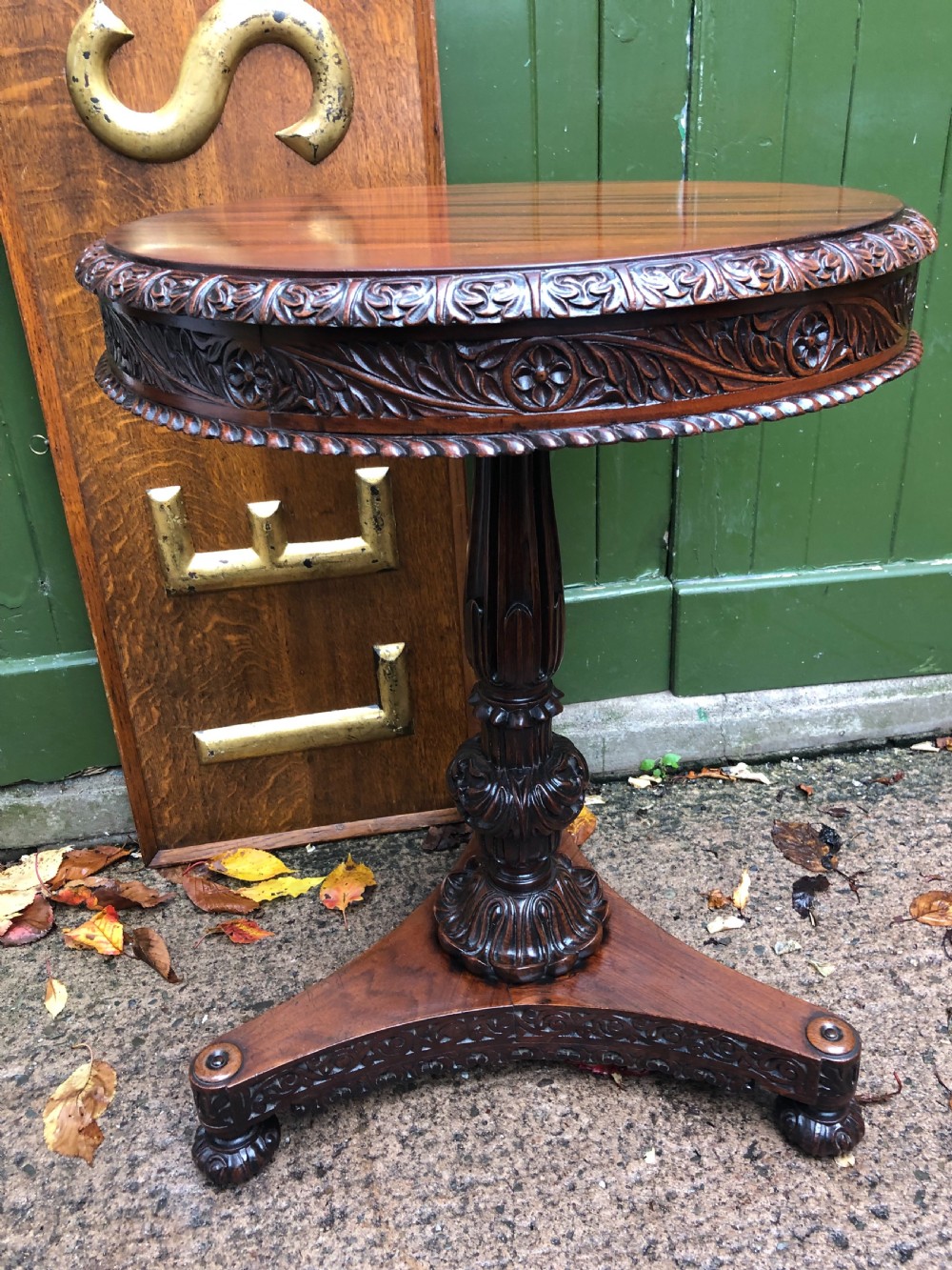 Mid C19th Anglo-Indian heavily-carved rosewood circular pedestal table. View III