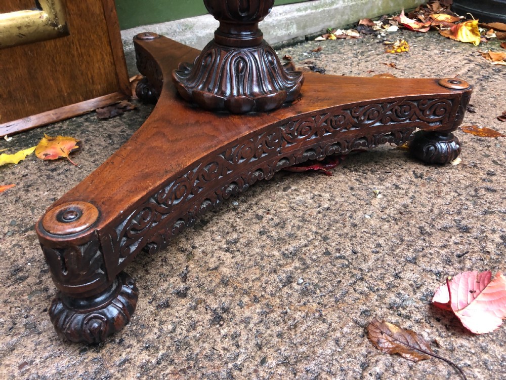 Mid C19th Anglo-Indian heavily-carved rosewood circular pedestal table. View VI