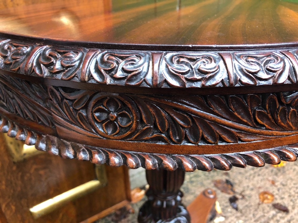 Mid C19th Anglo-Indian heavily-carved rosewood circular pedestal table. View VIII