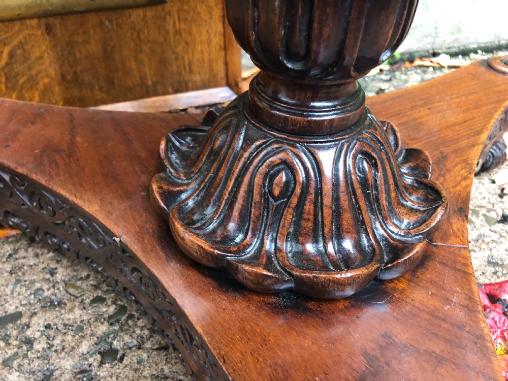 Mid C19th Anglo-Indian heavily-carved rosewood circular pedestal table. View XI