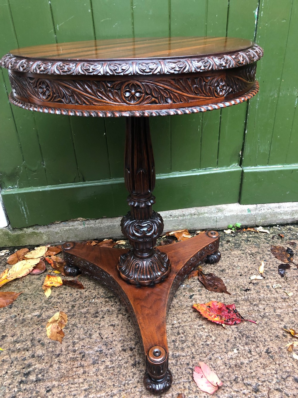 Mid C19th Anglo-Indian heavily-carved rosewood circular pedestal table. View XII