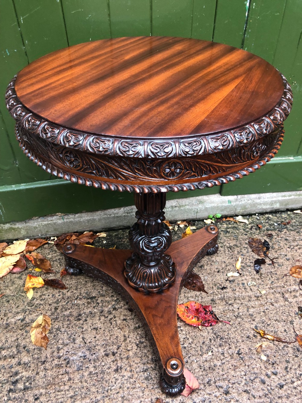 Mid C19th Anglo-Indian heavily-carved rosewood circular pedestal table. View XIII