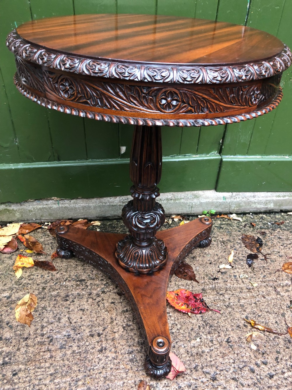 Mid C19th Anglo-Indian heavily-carved rosewood circular pedestal table. View XV