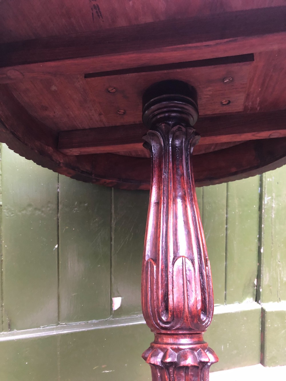 Mid C19th Anglo-Indian heavily-carved rosewood circular pedestal table. View XVI