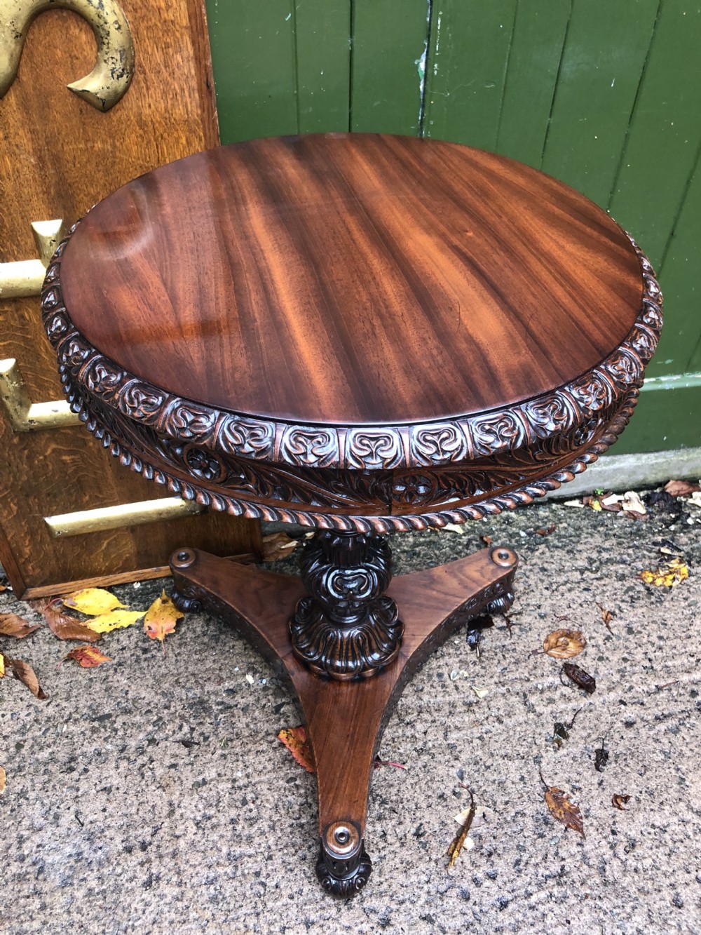 Mid C19th Anglo-Indian heavily-carved rosewood circular pedestal table. View XVIII