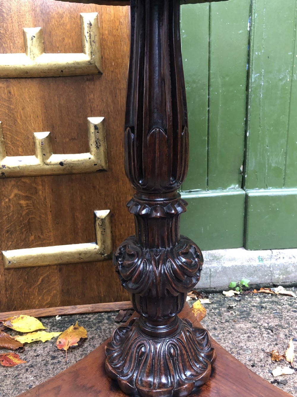 Mid C19th Anglo-Indian heavily-carved rosewood circular pedestal table. View V