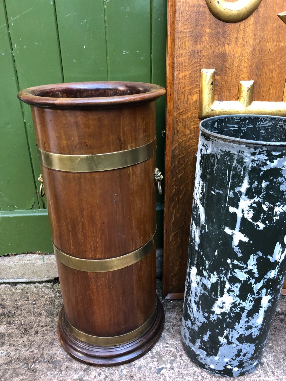 Mid C19th brass-banded cylindrical mahogany stick and umbrella stand. View VI