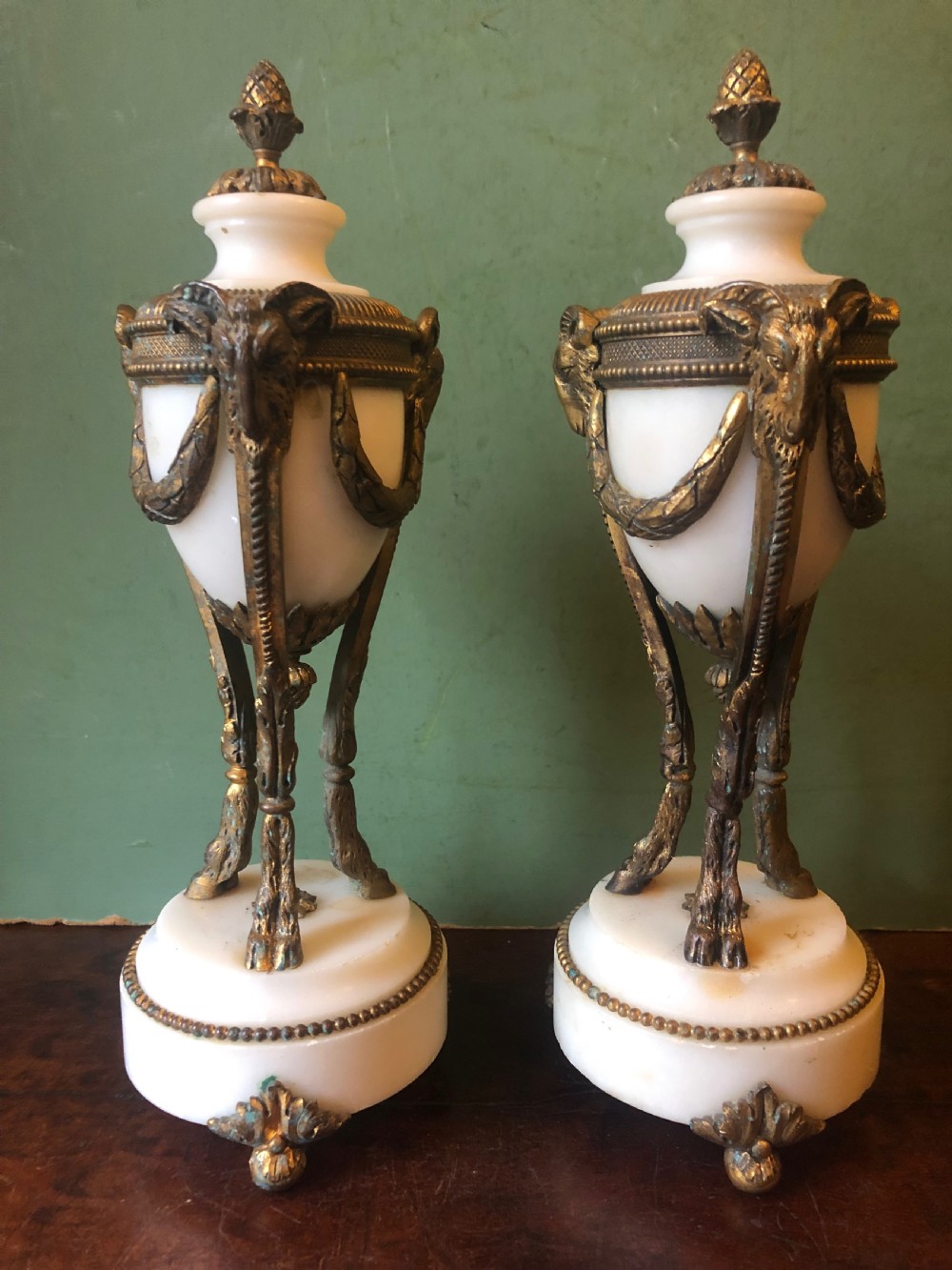 Pair of late C19th French white marble ormolu-mounted neo-classical style vases . View IV