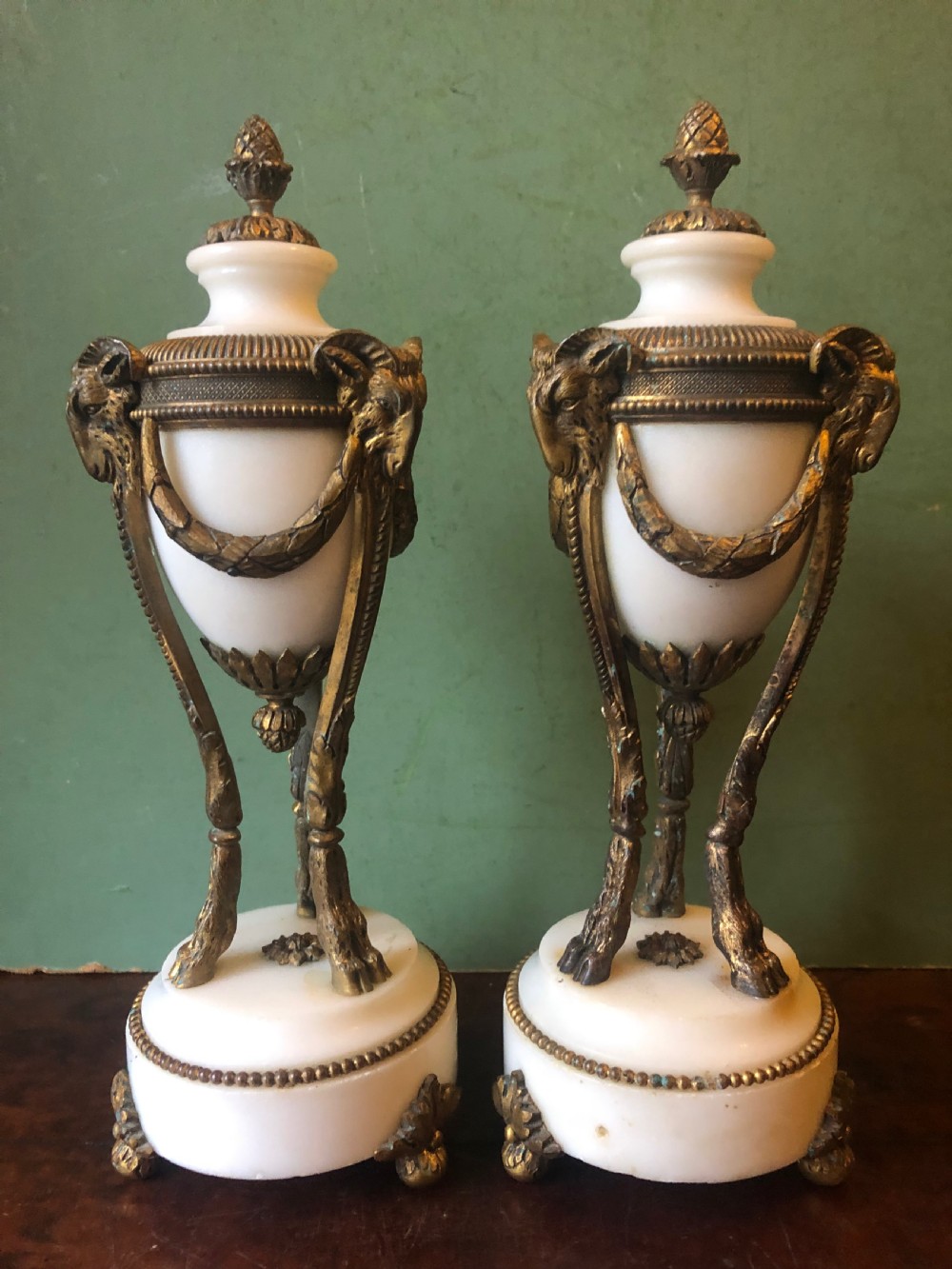Pair of late C19th French white marble ormolu-mounted neo-classical style vases . View V
