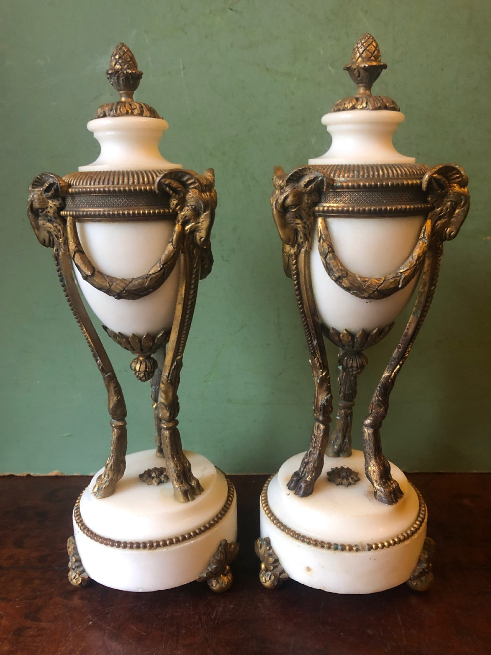 Pair of late C19th French white marble ormolu-mounted neo-classical style vases . View VI
