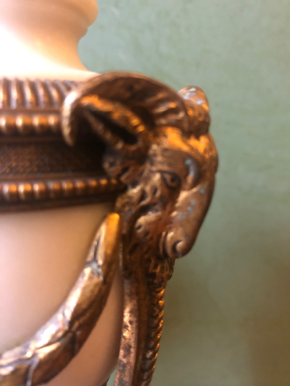 Pair of late C19th French white marble ormolu-mounted neo-classical style vases . View VII