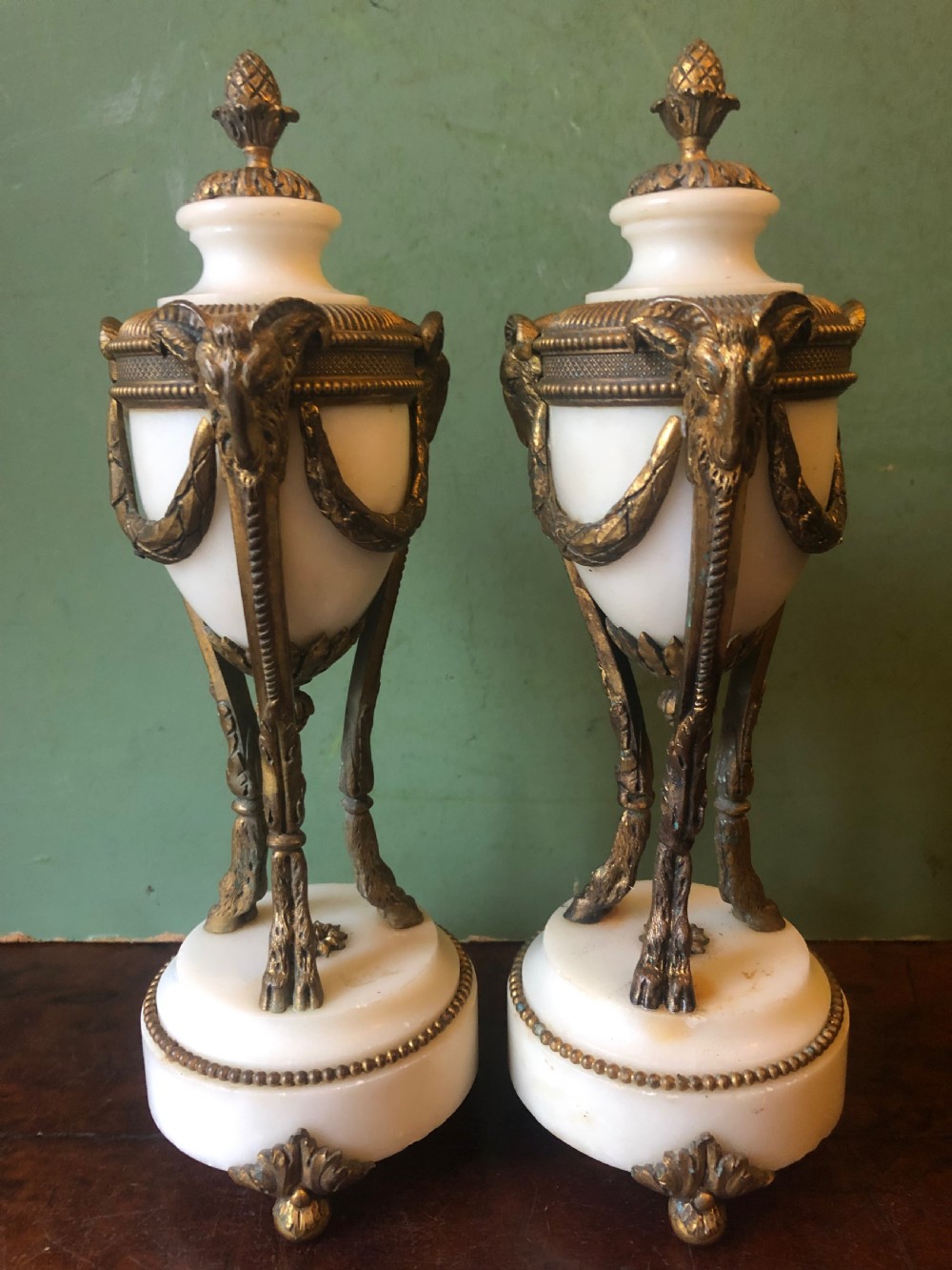 Pair of late C19th French white marble ormolu-mounted neo-classical style vases . View IX