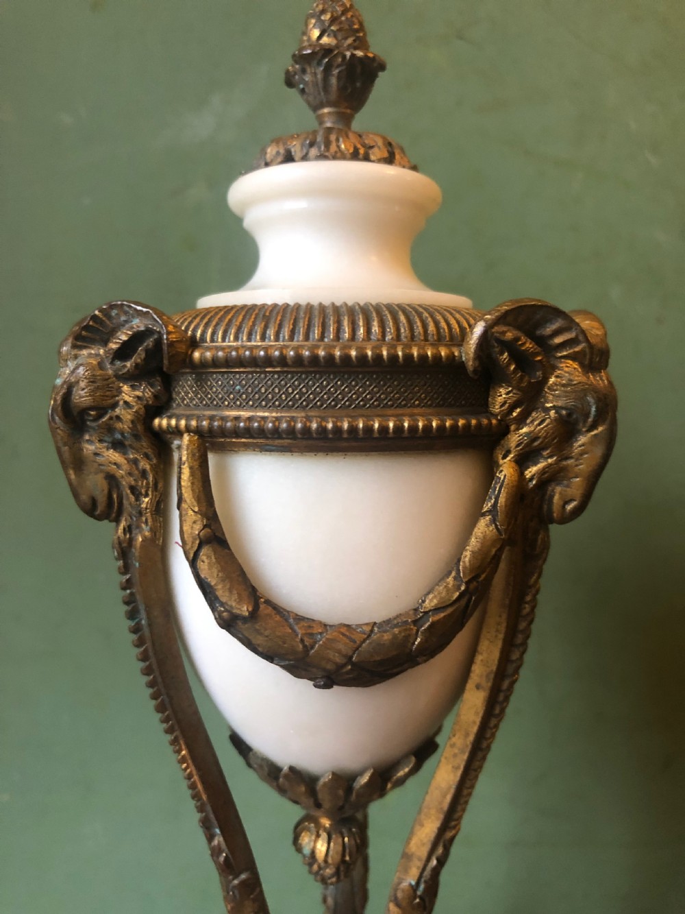 Pair of late C19th French white marble ormolu-mounted neo-classical style vases . View X