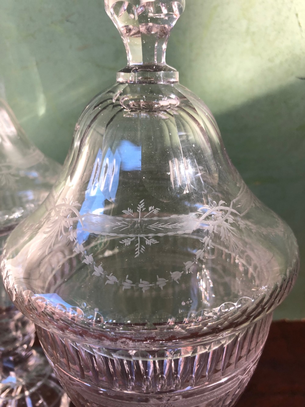 Pair of early C19th Regency period cut-glass ‘bon-bon’ vases and covers. View III