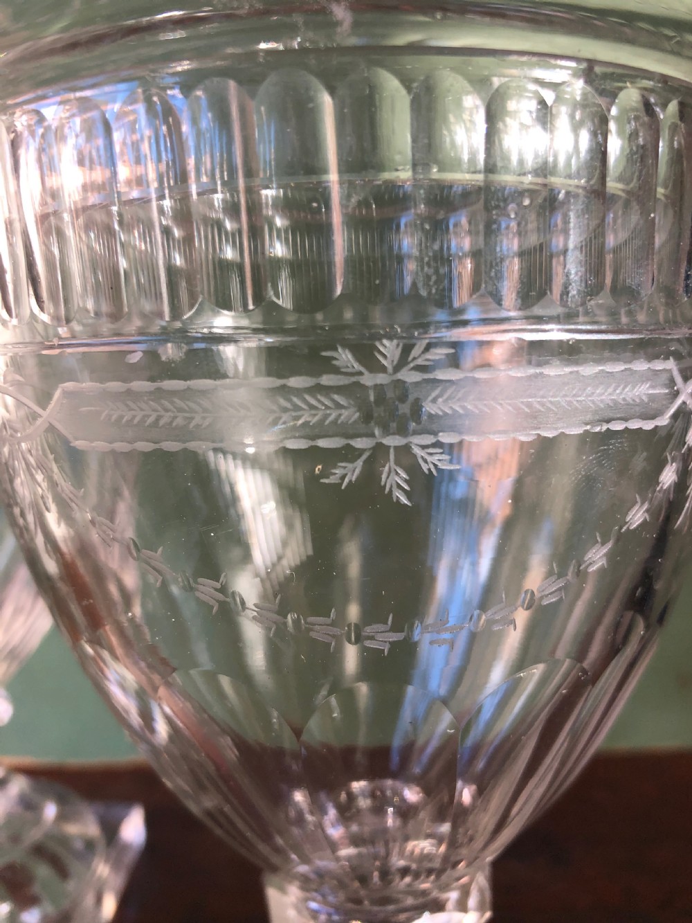 Pair of early C19th Regency period cut-glass ‘bon-bon’ vases and covers. View V