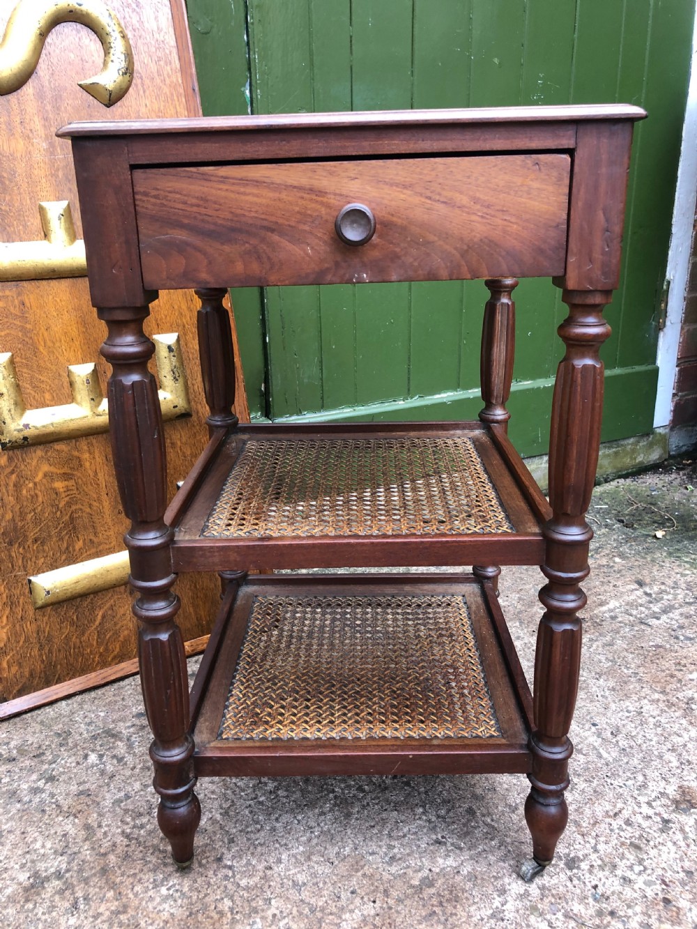 Early C19th French Charles X period mahogany marble top bedside table . View III