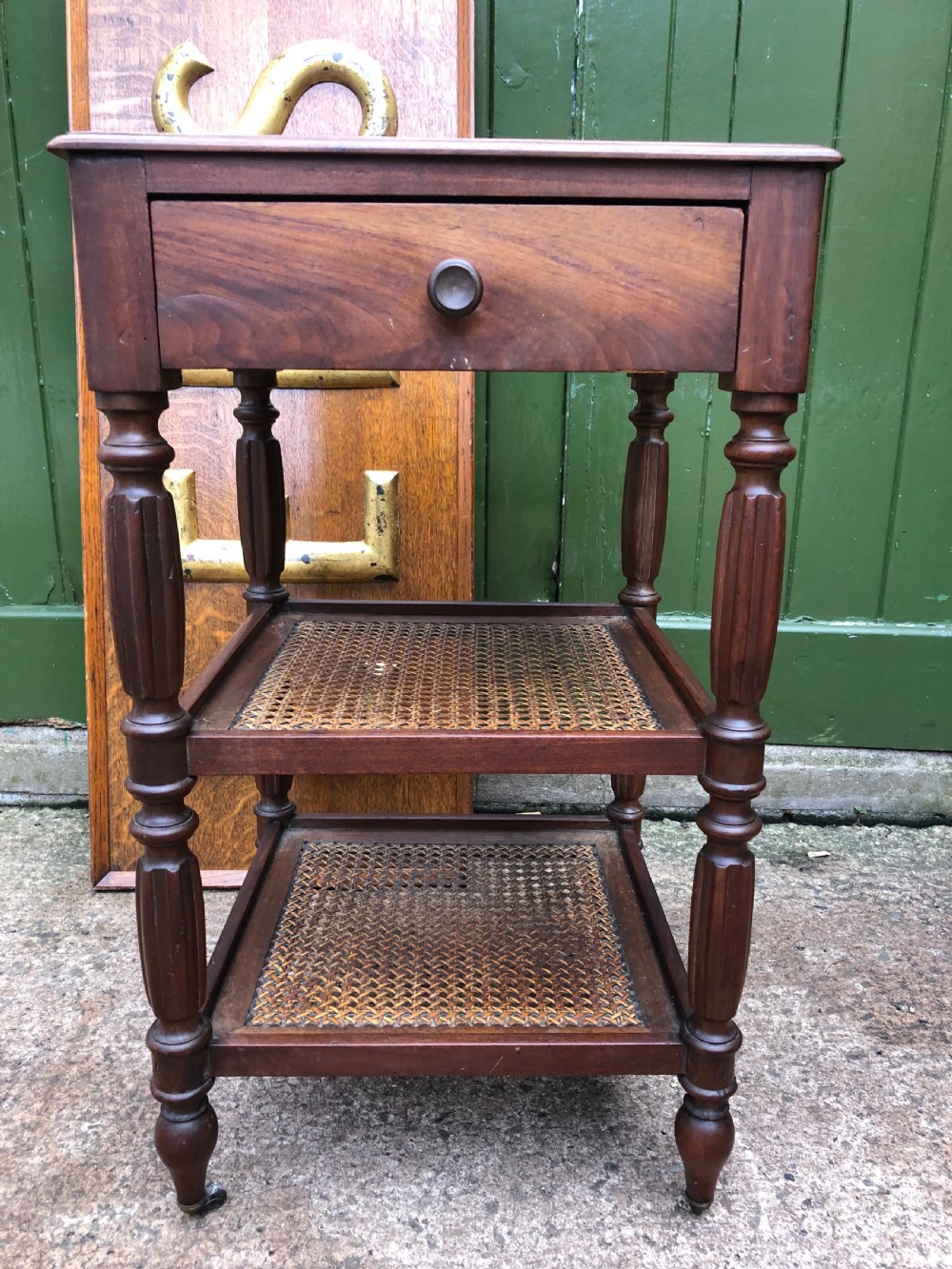 Early C19th French Charles X period mahogany marble top bedside table . View V