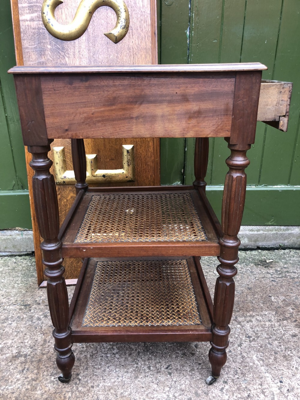 Early C19th French Charles X period mahogany marble top bedside table . View XV