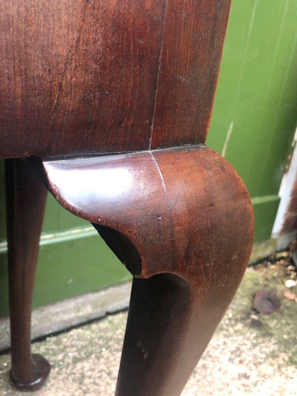 A mid-18th-century George II mahogany fold-over gaming table featuring elegant cabriole legs with pad feet. View XIII