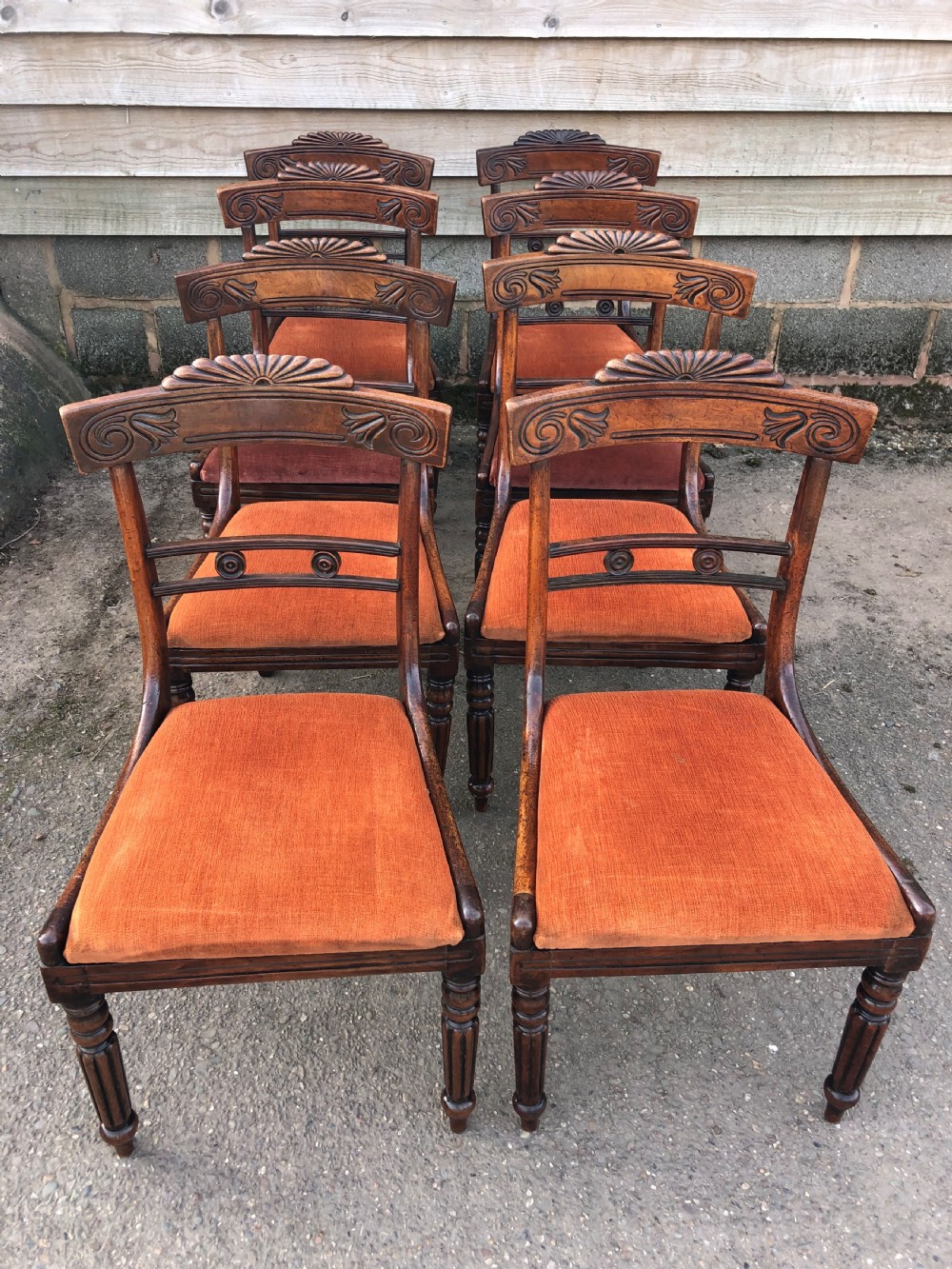 Set of 8 early C19th Regency period mahogany dining chairs. View X