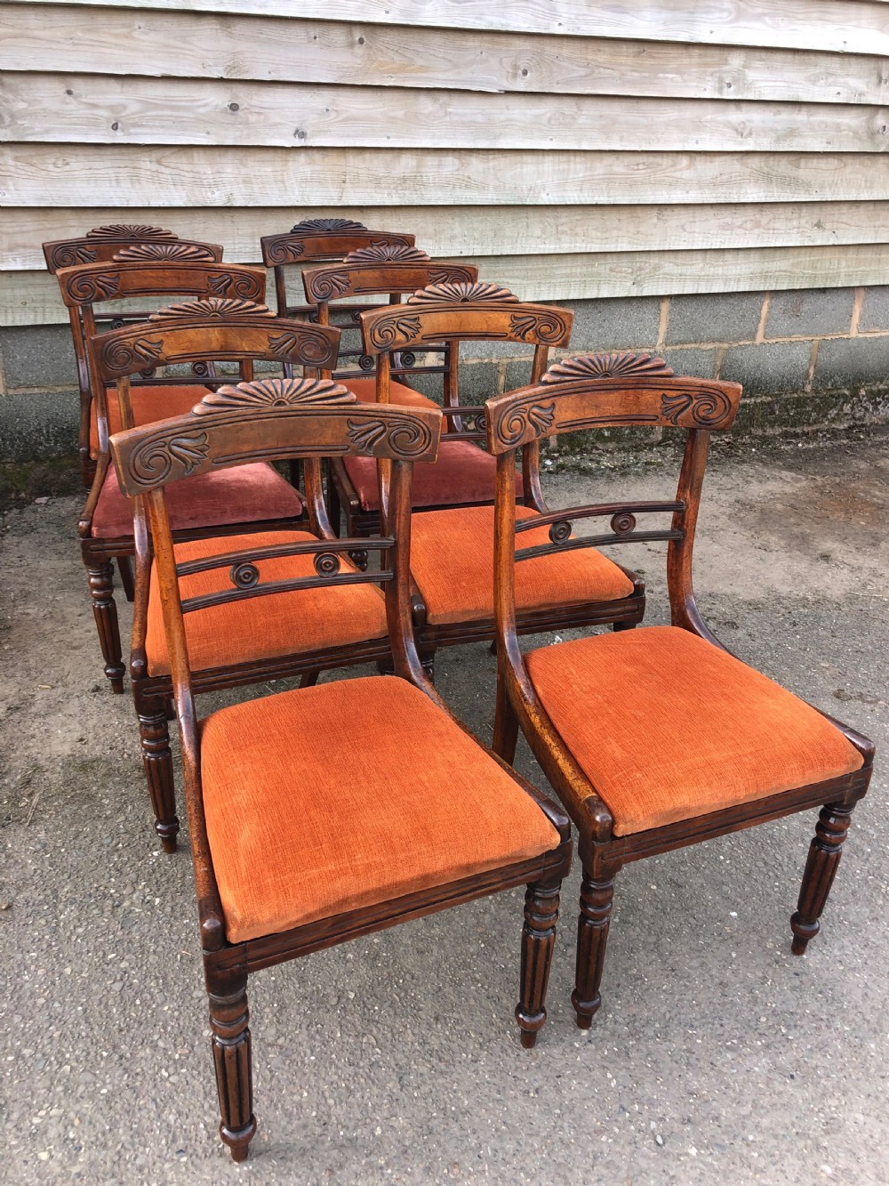 Set of 8 early C19th Regency period mahogany dining chairs. View XII