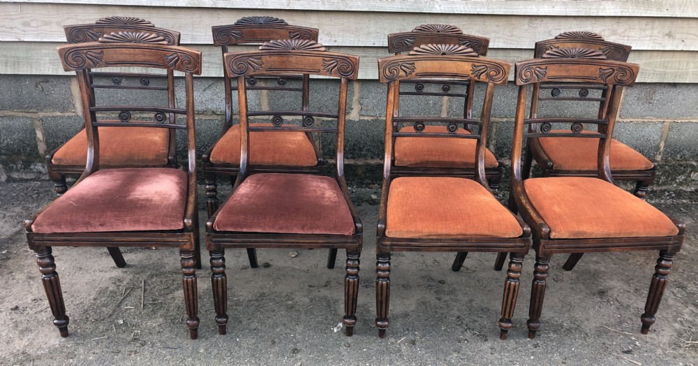 Set of 8 early C19th Regency period mahogany dining chairs.