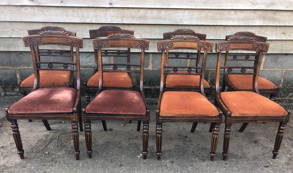 Set of 8 early C19th Regency period mahogany dining chairs. View XIV
