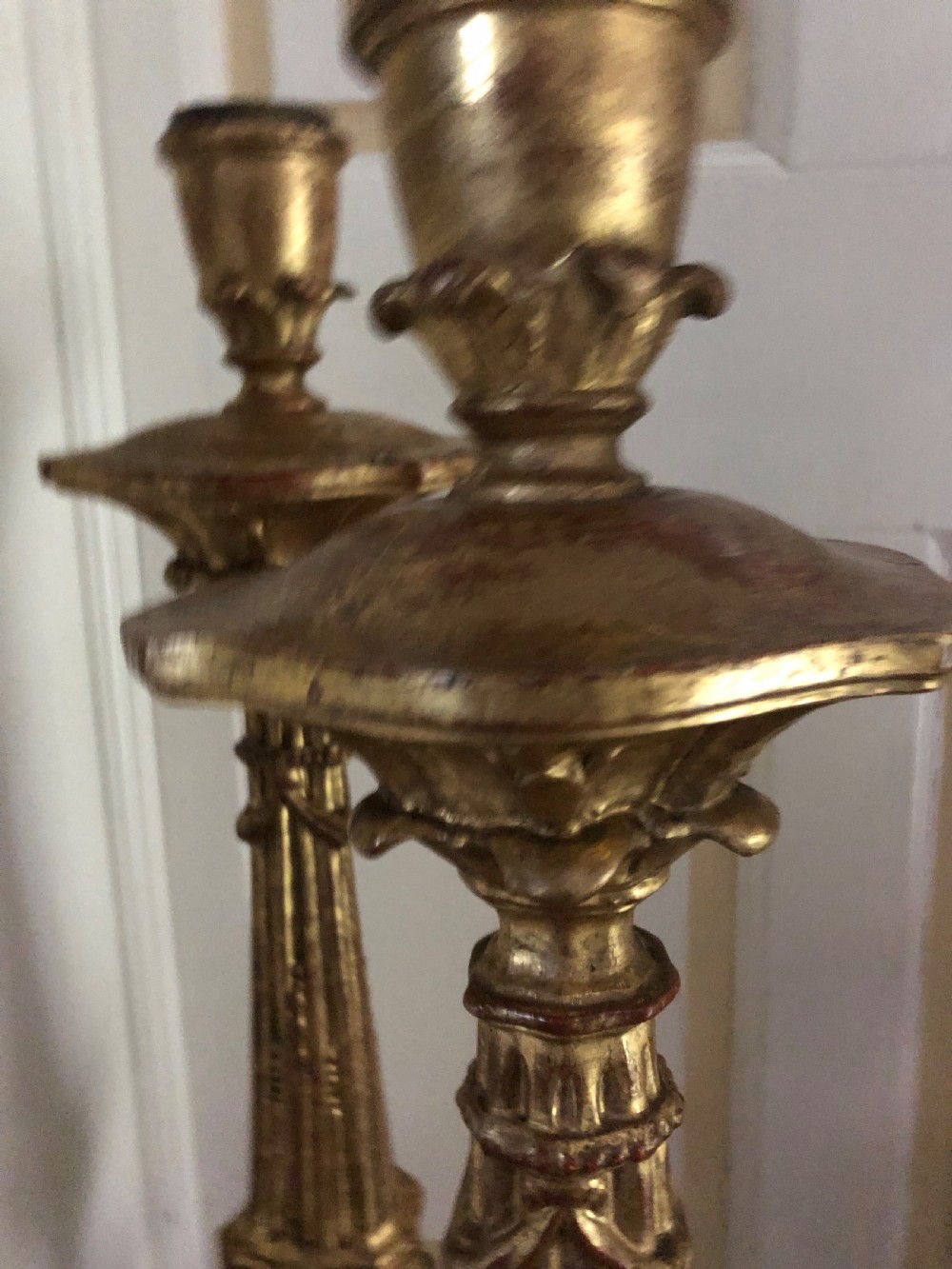 Impressive set of four C18th carved gilt-wood altar-type candlesticks. View IX