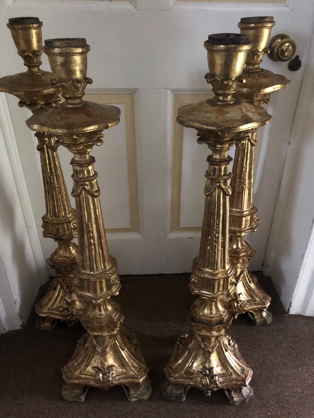Impressive set of four C18th carved gilt-wood altar-type candlesticks. View X