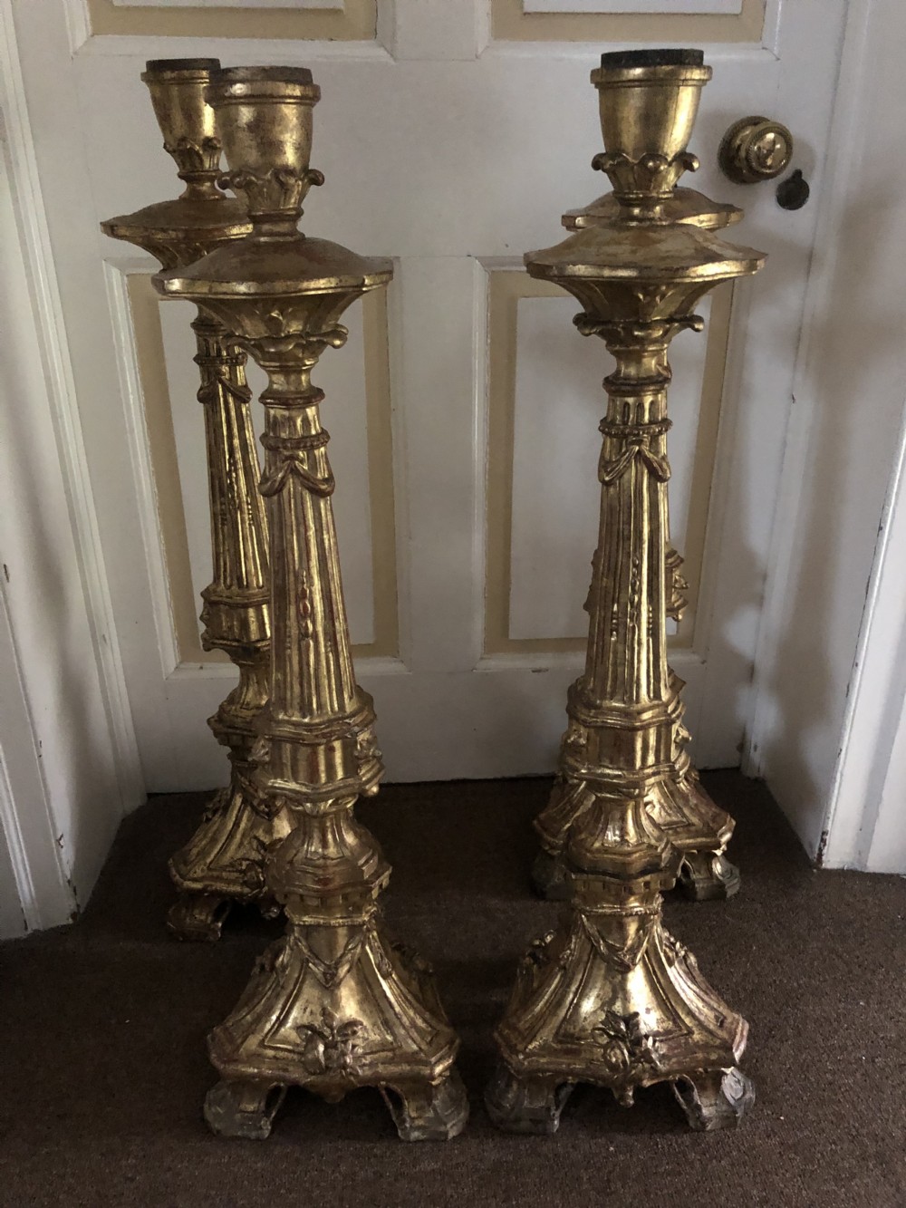 Impressive set of four C18th carved gilt-wood altar-type candlesticks. View XIII