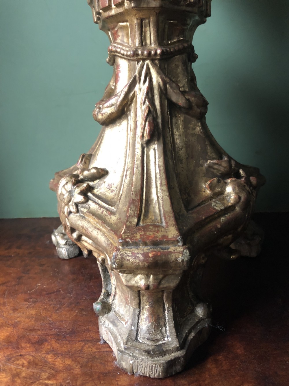Impressive set of four C18th carved gilt-wood altar-type candlesticks. View XVI