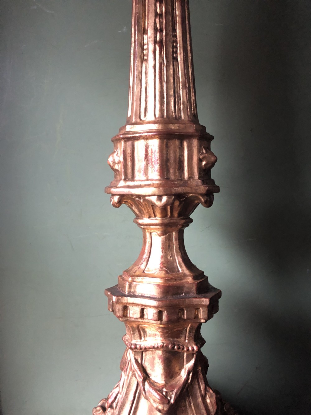 Impressive set of four C18th carved gilt-wood altar-type candlesticks. View XIX
