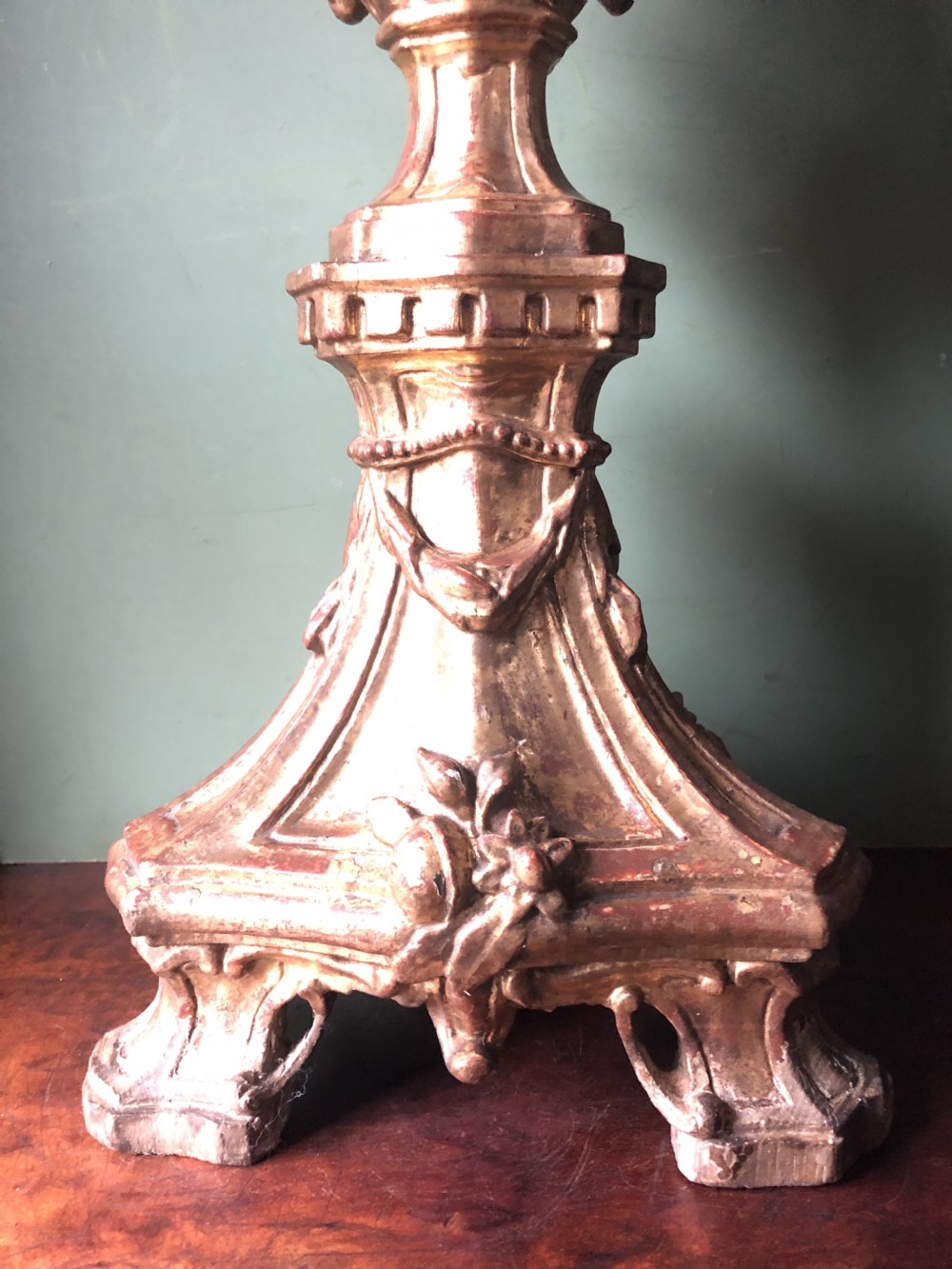 Impressive set of four C18th carved gilt-wood altar-type candlesticks. View XX