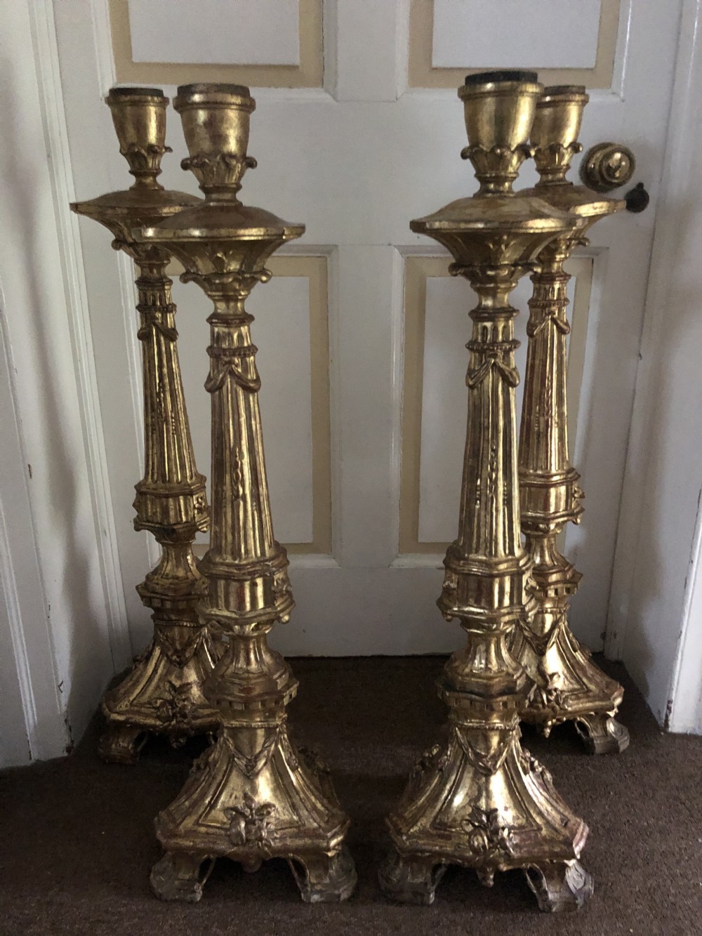 Impressive set of four C18th carved gilt-wood altar-type candlesticks. View XXI