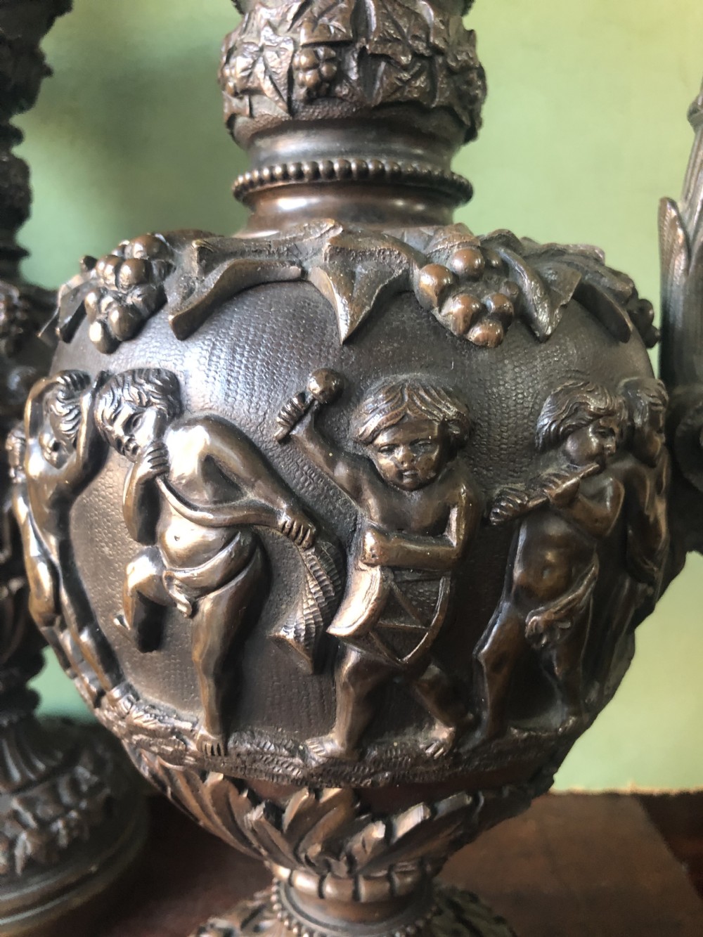 Pair of large mid C19th Italianate cast bronze ewers in the Renaissance revival style. View X