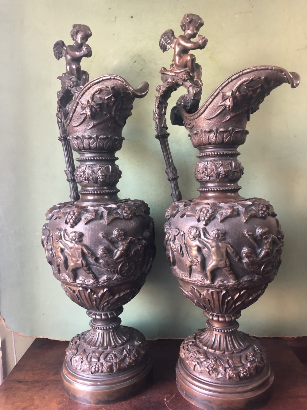 Pair of large mid C19th Italianate cast bronze ewers in the Renaissance revival style. View XVIII
