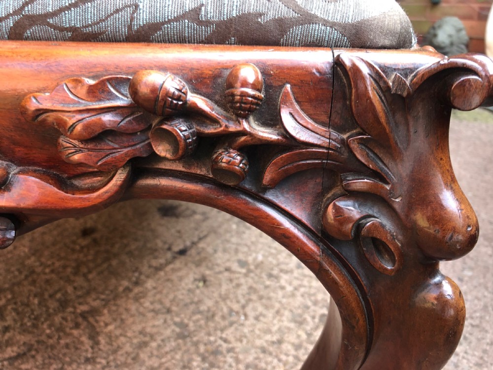 Magnificent large-scale C19th English William IV period carved walnut rectangular framed centre-piece countryhouse stool. View X