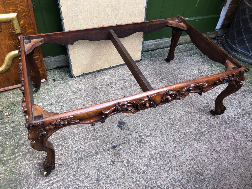Magnificent large-scale C19th English William IV period carved walnut rectangular framed centre-piece countryhouse stool. View XIII