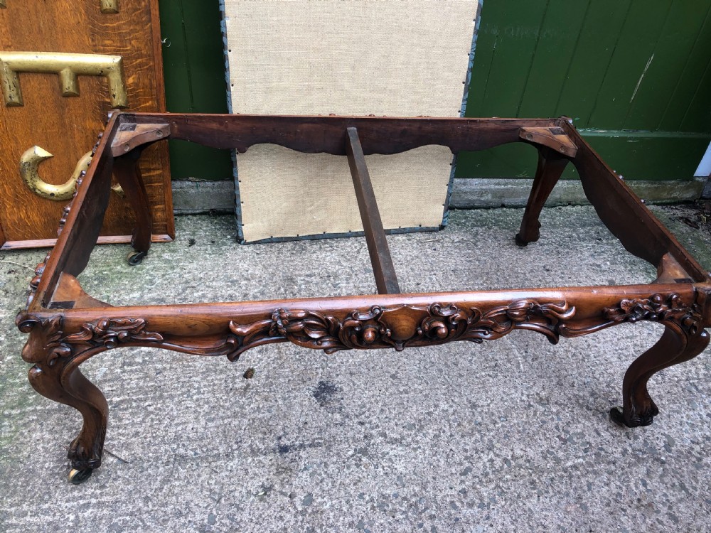 Magnificent large-scale C19th English William IV period carved walnut rectangular framed centre-piece countryhouse stool. View XV