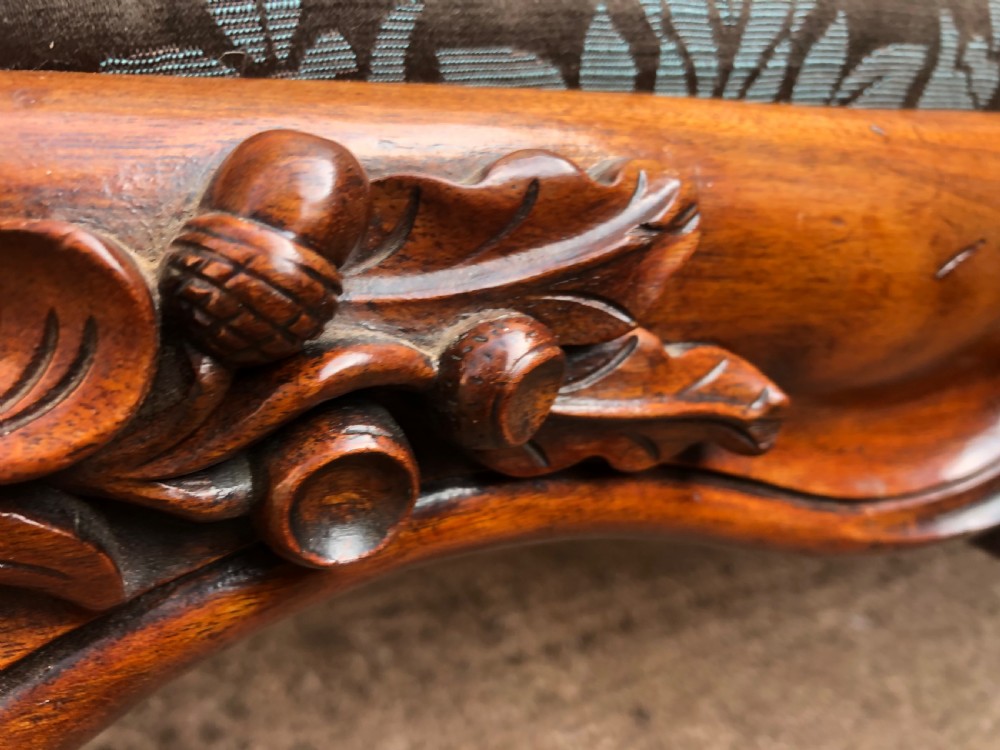 Magnificent large-scale C19th English William IV period carved walnut rectangular framed centre-piece countryhouse stool. View XVI