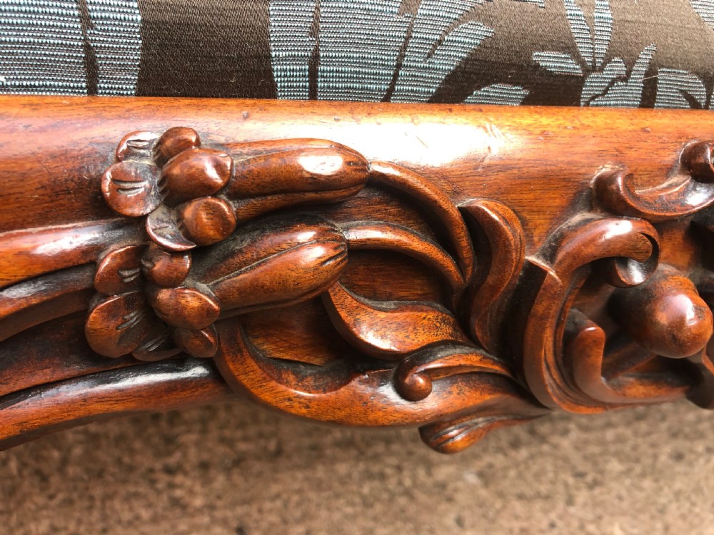 Magnificent large-scale C19th English William IV period carved walnut rectangular framed centre-piece countryhouse stool. View XVII