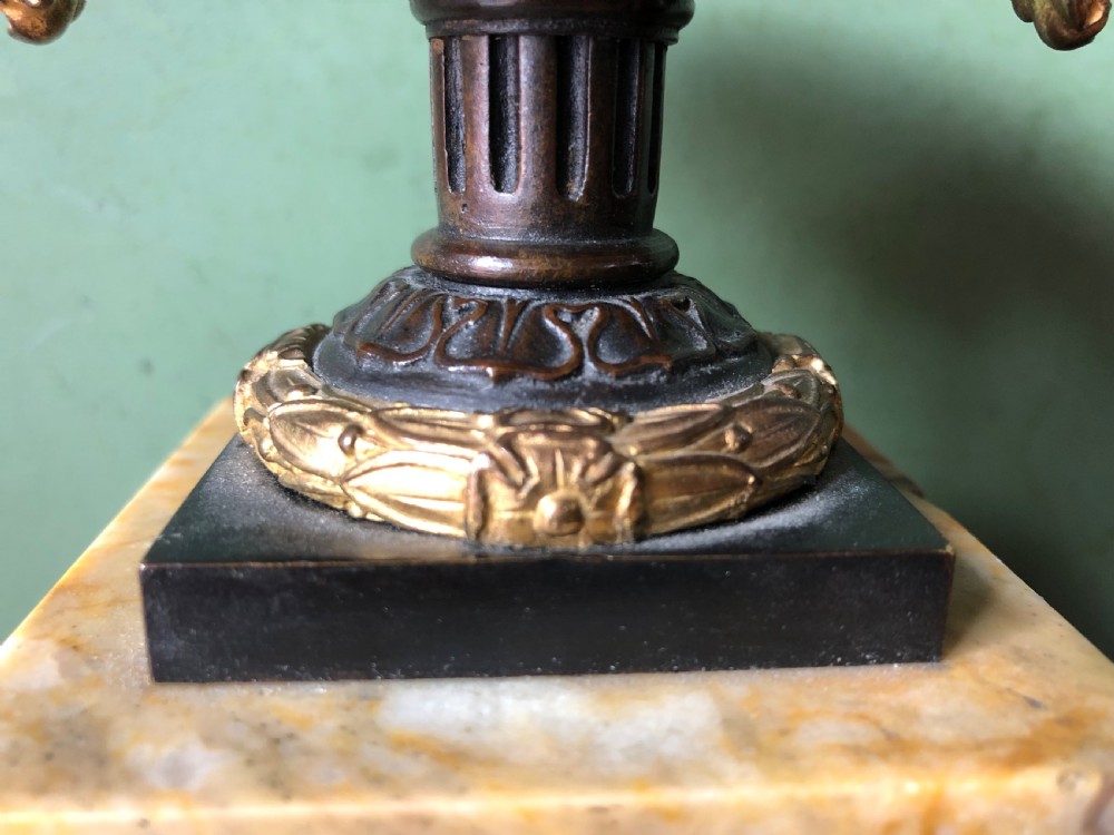 Pair of early C19th French Charles X period bronze , ormolu and giallo antico marble tazzas. View VII