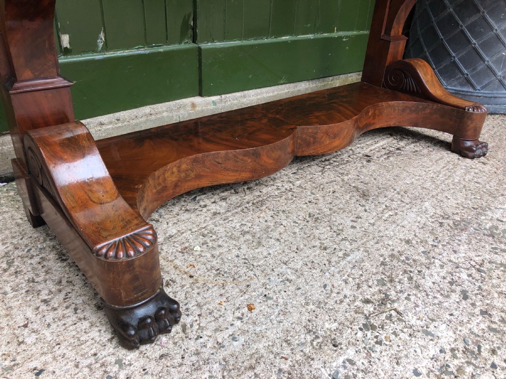 Early C19th French Charles X Restauration period mahogany console table fitted with original marble top . View XVIII