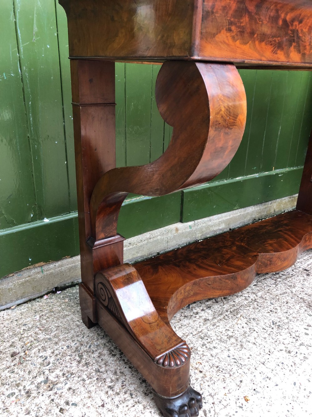 Early C19th French Charles X Restauration period mahogany console table fitted with original marble top . View XXIV