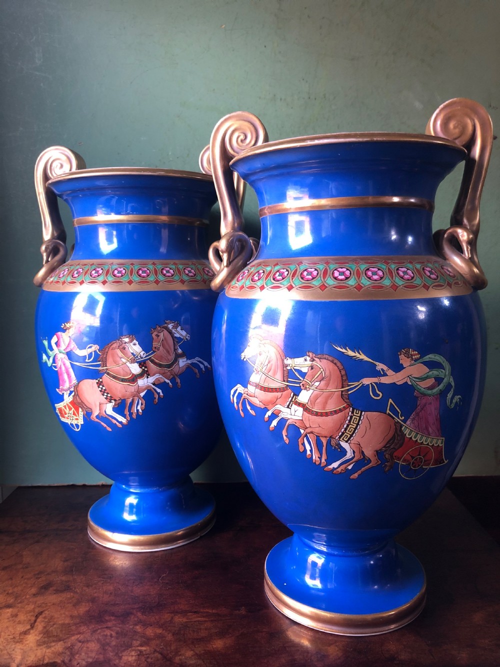 Pair of mid C19th porcelain  classical style volute-krater vases . View III