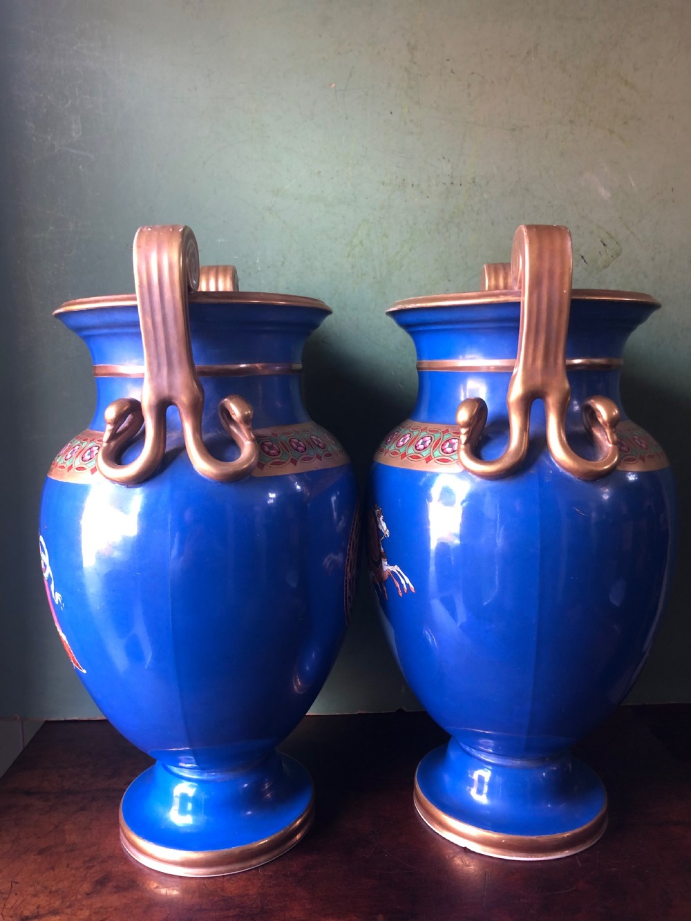 Pair of mid C19th porcelain  classical style volute-krater vases . View VI