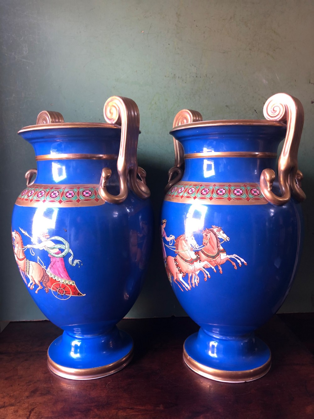 Pair of mid C19th porcelain  classical style volute-krater vases . View VII