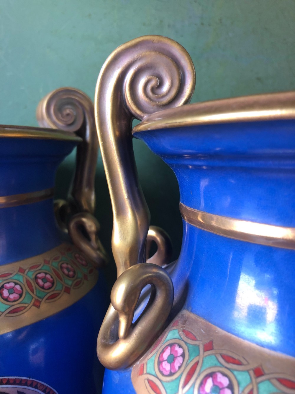 Pair of mid C19th porcelain  classical style volute-krater vases . View VIII