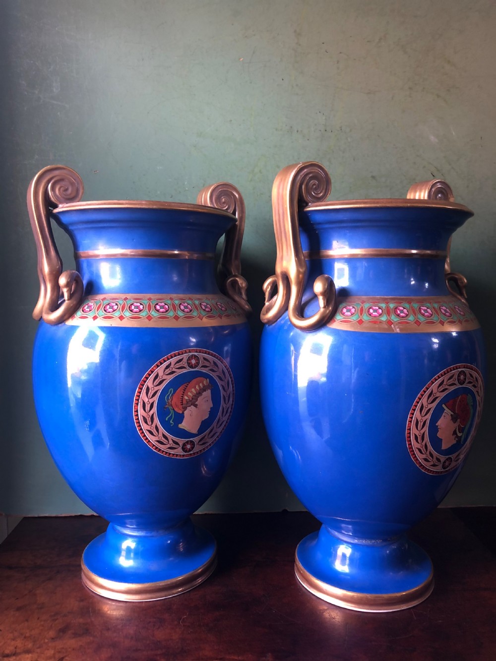 Pair of mid C19th porcelain  classical style volute-krater vases . View IX