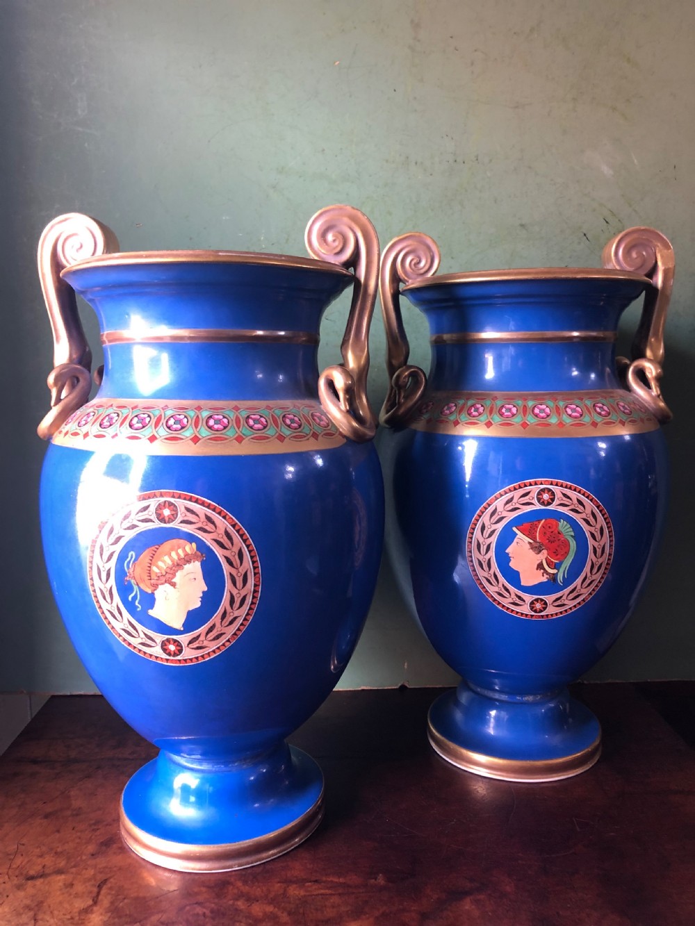 Pair of mid C19th porcelain  classical style volute-krater vases . View X